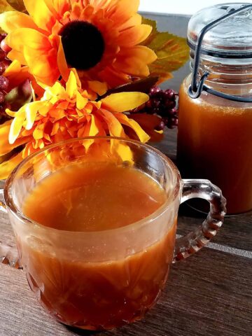 Delicious apple cider caramel sauce - a perfect addition to any fall dessert.